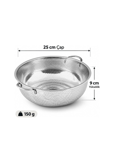 Premium Paslanmaz Çelik Küçük Mutfak Süzgeci, Çift Kulplu Metal Pirinç Yıkama Kabı, Isıya Dayanıklı Delikli Meyve Ve Sebze Süzme Kasesi 25 Cm