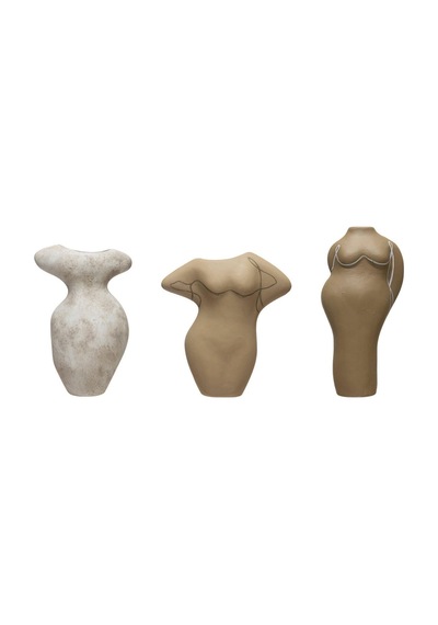 3'lü Set Terracotta Gövde Şekilli Vazolar Çok Renkli