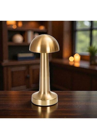 Şarj Edilebilir Dokunmatik Mantar Masa Lambası Led Işıklı Dekoratif Gece Lambası 3 Işık Modu Lambader Gold