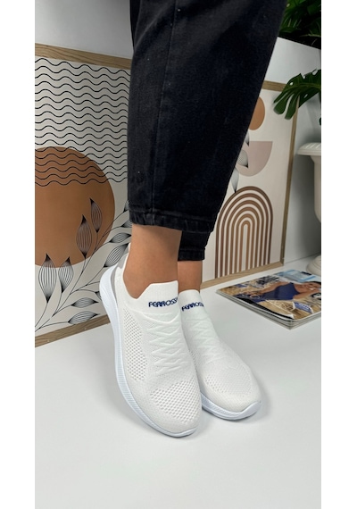 Günlük Unisex Sneaker Slip-on Nefes Alabilen Hafif Yürüyüş Bağcıksız Esnek Spor Ayakkabı 041f Beyaz