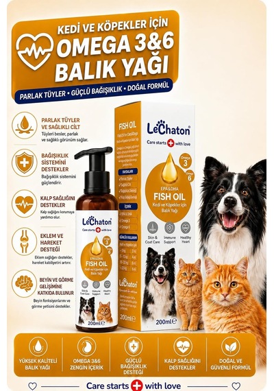 Kediler Ve Köpekler Için Balık Yağı 200ml Omega 3 Ve 6 Takviyesi Tüy Ve Cilt Sağlığı Tamamlayıcı