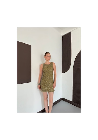 Verymoda Pullu Sıfır Kol Elbise D3120 Haki