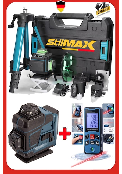 Stilmax Stl1650m Hassas 16 Çizgi Lazer Hizalama Yeşil Çizgili + 50metre Lazermetre Hediyeli Set