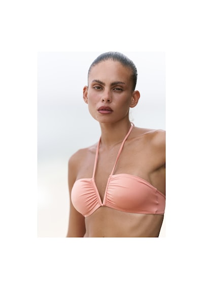 Mai Collection Mai Studios Co. Bunga Bağlamalı Büzgü Detay Bikini Üstü - Somon Somon