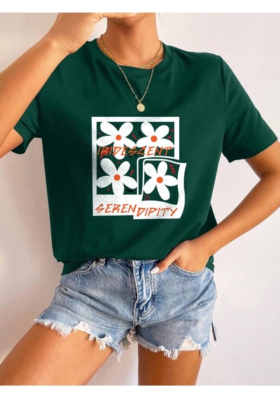 Uyguntarz Unisex Serendipity Baskılı Oversize Tshirt Yeşil