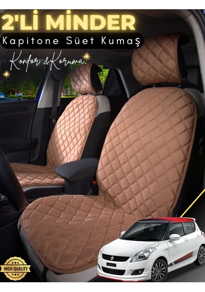 Suzuki Swift Uyumlu 2'li Süet Oto Koltuk Minderi Terletmez Universal Tam Koruma A1 Kahverengi
