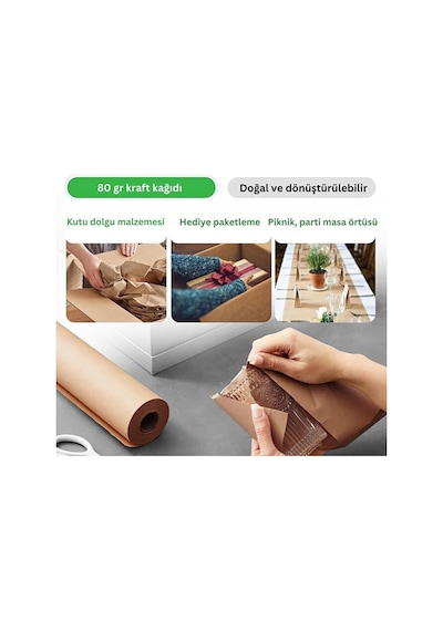 Kraft Rulo Ambalaj Kağıdı, Çeyiz, Hediye Paketleme, Çiçek Buket, Dıy Kağıdı, 80 Gr - 35cm X 50 Metre
