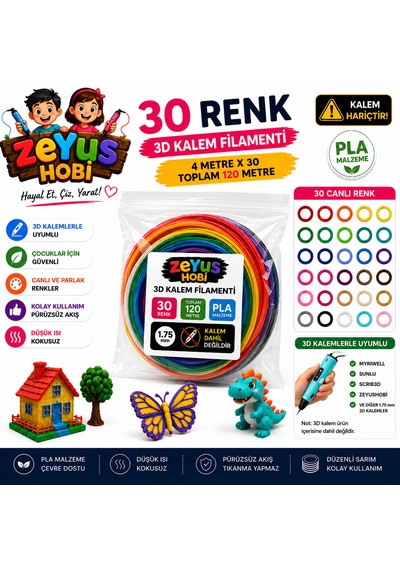 Zeyus Filament 30 Renk 4 Metre 3d Kalem Filamenti