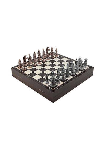Büyük Boy Metal Osmanlı-bizans Satranç Tk. Antik Ve Ceviz Desenli Sandıklı Mdf Tahtası 36x36 Cm.