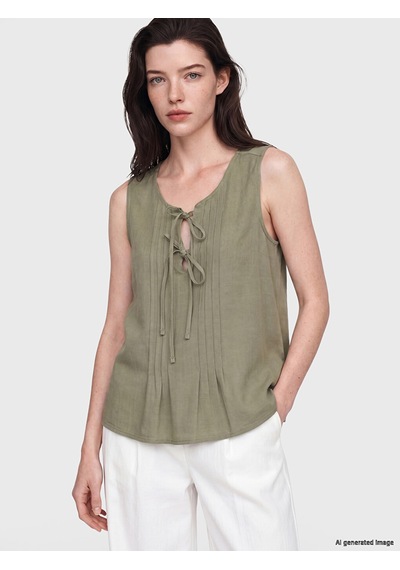 Lcw Comfort Yeşil Bağlamalı Yaka Pileli Bluz