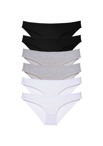 6 Adet Set Likralı Kadın Slip Külot Siyah Gri Beyaz