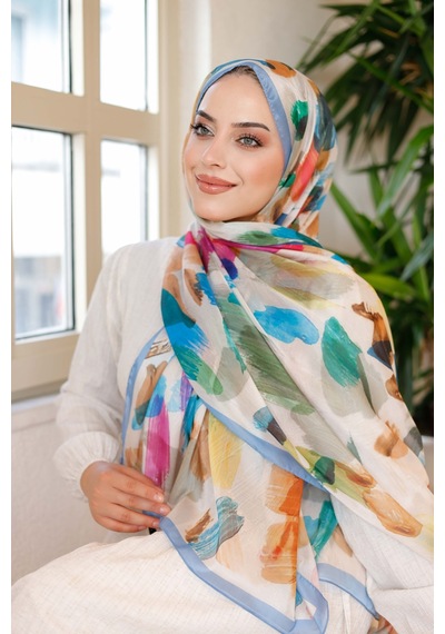 Mimiyum Nayf İpek Şal Pastel Desen - Mavi