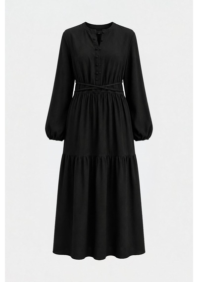 Suud Collection Siyah Mia Kuşaklı Maxi Elbise