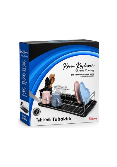 Krom Tek Katlı Tabaklık - Bulaşıklık Çok Renkli