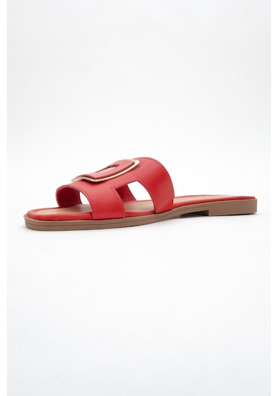 Luvishoes Luvi Shoes Millie Kırmızı Hakiki Deri Tokalı Kadın Terlik Kırmızı