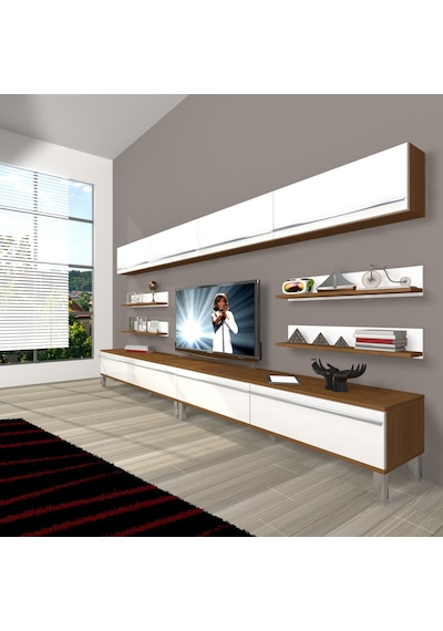 Decoraktiv Eko 360y Mdf Krom Ayaklı Tv Ünitesi Tv Sehpası Ceviz - Antrasit