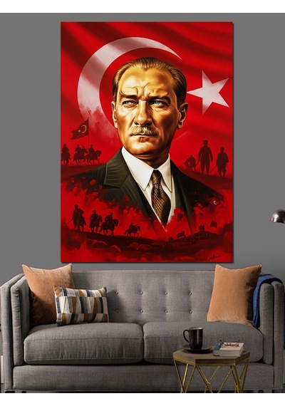 Ahşap Tablo Kırmızı Zemin Atatürk Portresi