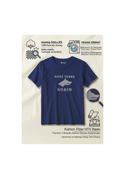 North Whiskers Make Turks Göktürk Again Kurt Figürlü Baskılı Lacivert Unisex %100 Pamuk T-shirt Lacivert - 875727048 Lacivert - 875727048 Lacivert