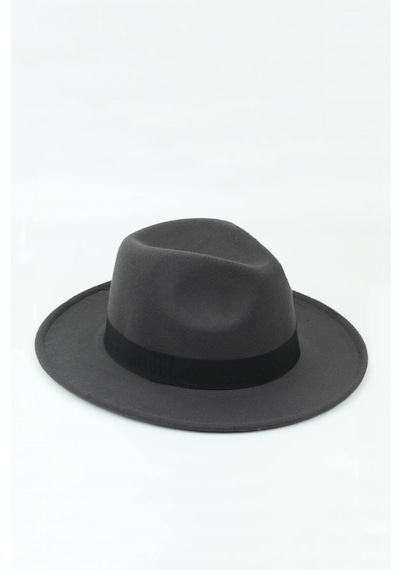 Külah Erkek Fötr Fedora Şapka Panama Kasket - Antrasit-Antrasit-Standart