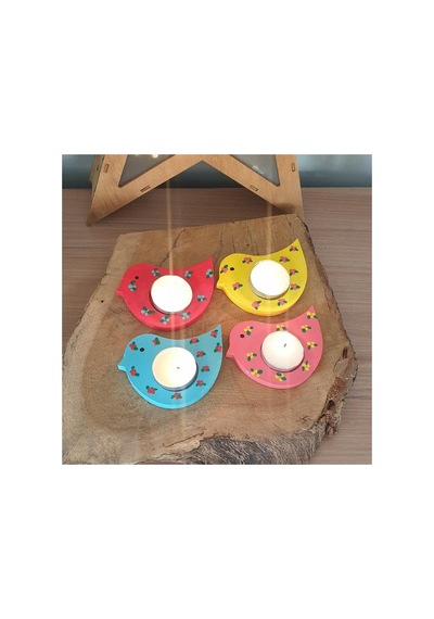 4 Lü Kuş Şeklinde Tealight Mumluk Seti Anneler Günü Hediyesi