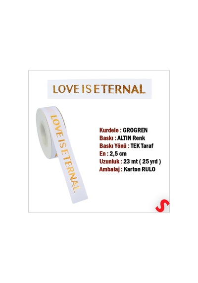 Grogren Kurdele Eternal Altın Baskılı, 2,5cm X 23mt - Beyaz 0 - 99