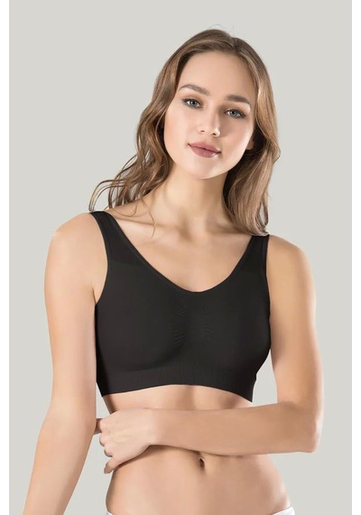 İkikareshop Kadın Siyah Kalın Askılı Çıkarılabilir Pedli Örme Seamless Dikişsiz Basic Büstiyer Çok Renkli