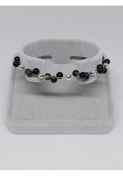 Golden & Siyah Obsidyen Taşı Bileklik 4mm