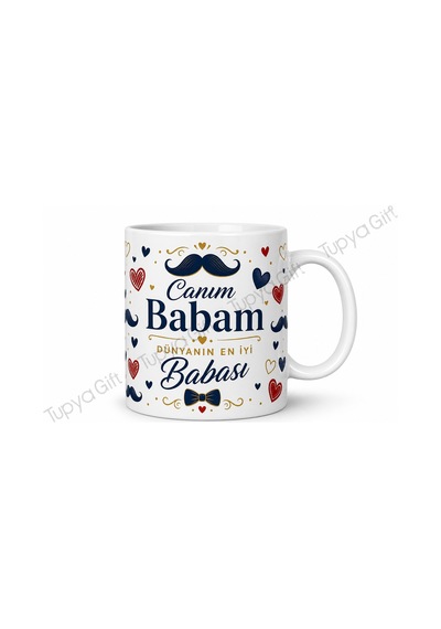 Babalar Günü Hediyesi İsme Özel Baskılı Seramik Kupa Bardak Porselen Mug Beyaz / Çok Renkli
