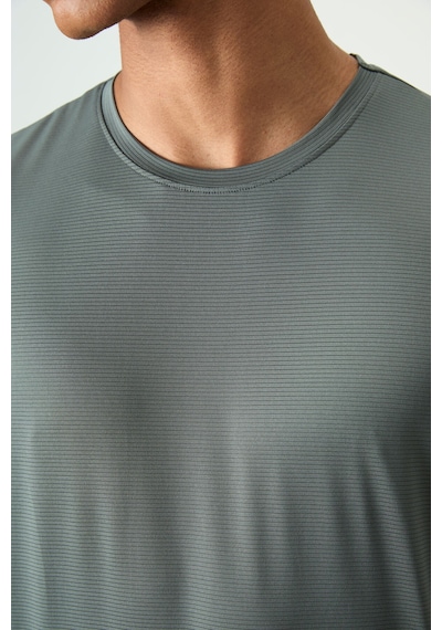 Tommy Life Haki Polyester Nefes Alan Dokulu İnce Esnek Standart Fit Erkek Performans T-shirt - 88383 Haki