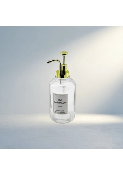 Şeffaf Yuvarlak Cam Şişe 500ml Pompalı Sabunluk Modeli 000 Açık Krem