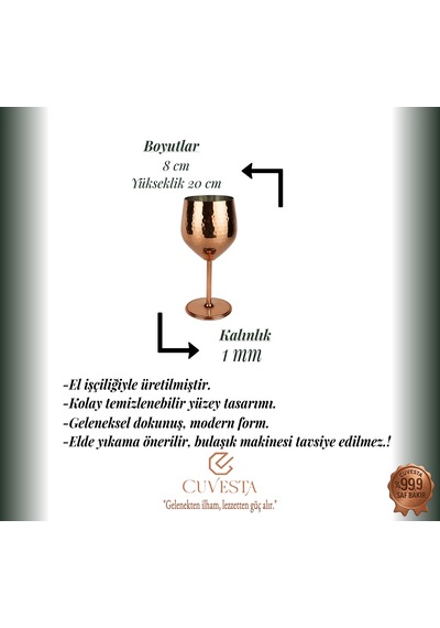 Cuvesta El Yapımı Zarif Bakır Dövme Desenli Kokteyl Bardak 20x8cm Bakır - Gold