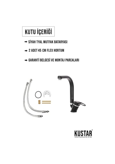 Kustar Mix Tyal Balık Sırtı Boru Mutfak Eviye Bataryası Siyah