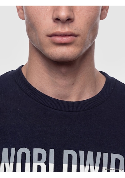 LC Waikiki Lc Waıkıkı Lacivert Bisiklet Yaka Baskılı Erkek Sweatshirt