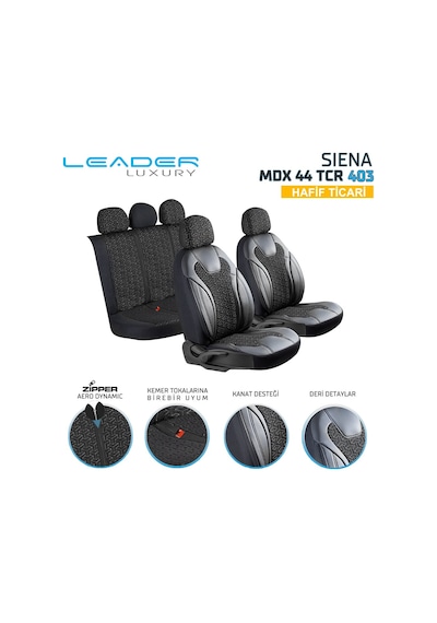 Ford Connect 2+1 Deri Detaylı Oto Koltuk Kılıfı Ön Arka Set Siyah Beyaz Siena Model Fs