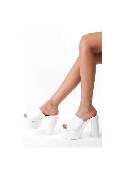 Asmi Shoes Kadın Geniş Bantlı 12cm Ortapedik Platform Terlik Beyaz Beyaz