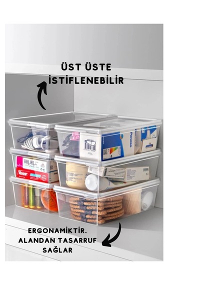 Ucr Home Kendinden Kapaklı Buzluk Saklama Kabı Derin Dondurucu Düzenleyici Set 10 Adet 2 Litrelik Şeffaf