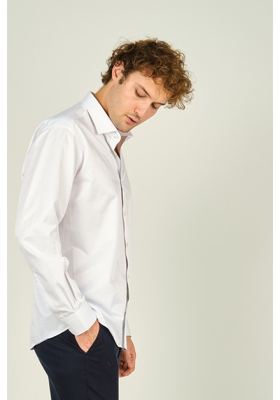 Figs Erkek Slim Fit Uzun Kollu Pamuklu Parlak Kumaş Gömlek 0013 Beyaz Beyaz