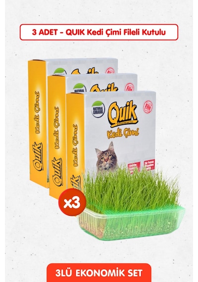 3 Adet Doğal Kedi Çimi Fileli Ve Kutulu Tüy Yumağı Önleyici