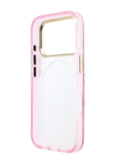 Apple iPhone 18 Pro Uyumlu Kılıf Guess Lisanslı M-safeli Gül Desenli Simli Yazı Logolu Kapak Pembe