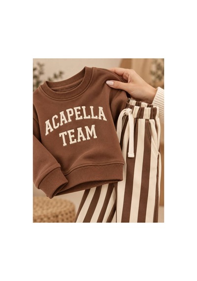 Genel Markalar Erkek Çocuk Alt-üst Takım Acapella Baskılı Oversize Trend, Kalın Eşorfman Takımı Kahverengi Kahverengi