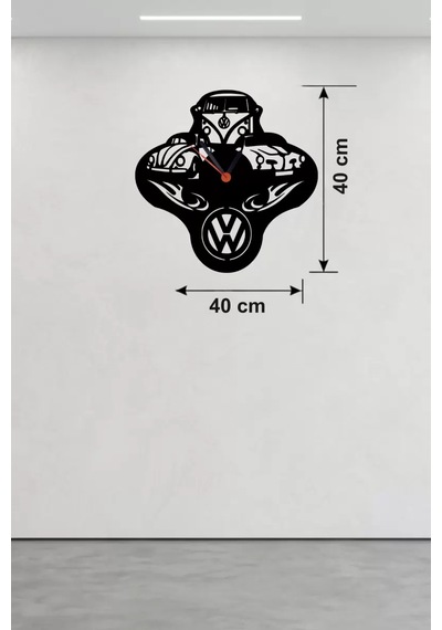 Vosvos Ve Retro Araba Temalı Ahşap Duvar Saati - 40x40 Cm Lazer Kesim Belirtilmemiş
