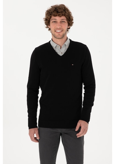 U.S. Polo Assn. Erkek Slim Fit V Yaka Siyah Basic Kazak 50313668-VR046