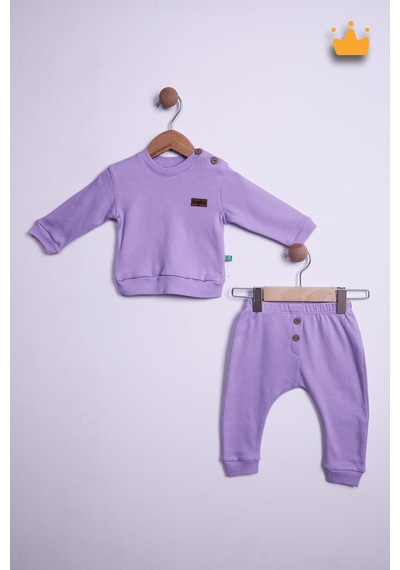 Babyhola Kız Erkek Bebek Çocuk Takım Pamuk Düğmeli Alt Üst Takım 23631 Mor
