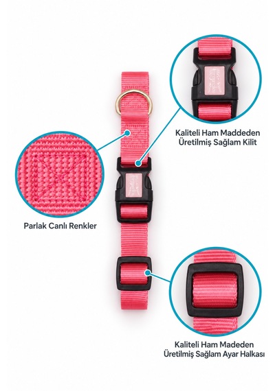 Caramelos İsimli Köpek Tasması, Ayarlanabilir Yavru, Mini, Orta Ve Büyük Irk Köpek Tasması, Pembe