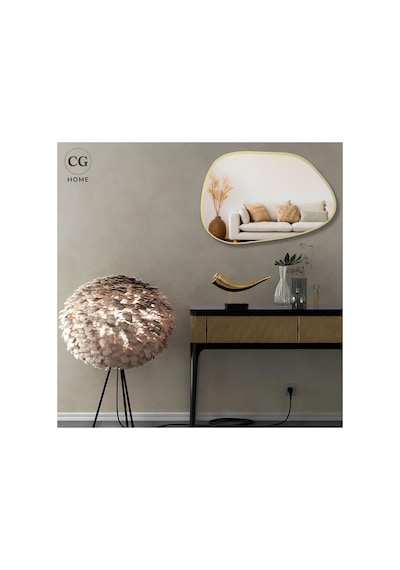 Ant Home Asimetrik Ayna, 75x55 Cm, Konsol Aynası, Dresuar Aynası, Duvar Aynası, Şişecam Ayna Gold