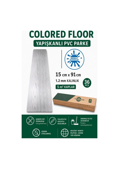 5 Metrekare Açık Gri Kendinden Yapışkanlı Suya Neme Dayanıklı Pvc-lvt Yer Kaplama Parkesi Nwyp02