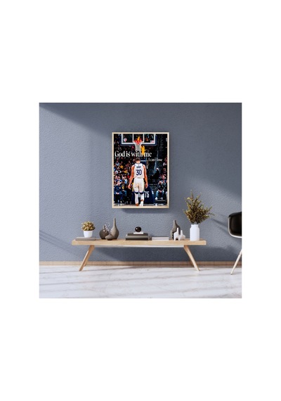 Stephen Curry Doğal Ahşap Çerçeveli Tek Parça Dekoratif Tablo Çok Renkli - 820340094 Çok Renkli