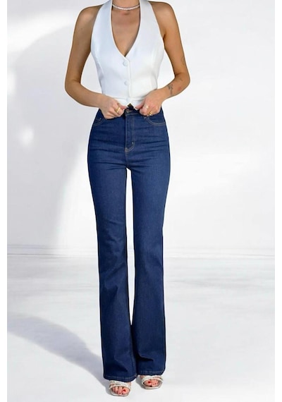 Lacarino 7578 Flare Kadın Jean Pantolon Blue