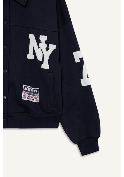 Defacto Coool Polo Yaka Baskılı Çıtçıtlı Bomber Ceket F9241ax25wnnv241 Lacivert