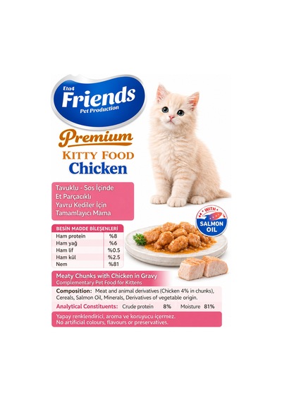 Premium Tavuklu Yavru Kedi Konservesi 400 Gr X 24 Adet Ekonomik Paket Yaş Mama 0-12 Ay